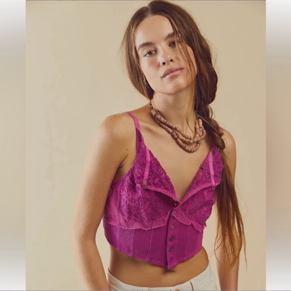 Free People Have My Heart Corset Top Raspberry Sherbet Pink Large